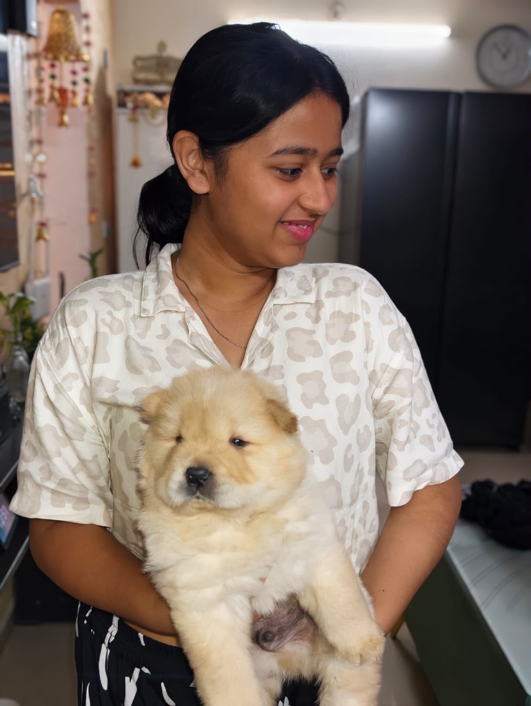 Customer holding Chow Chow puppy